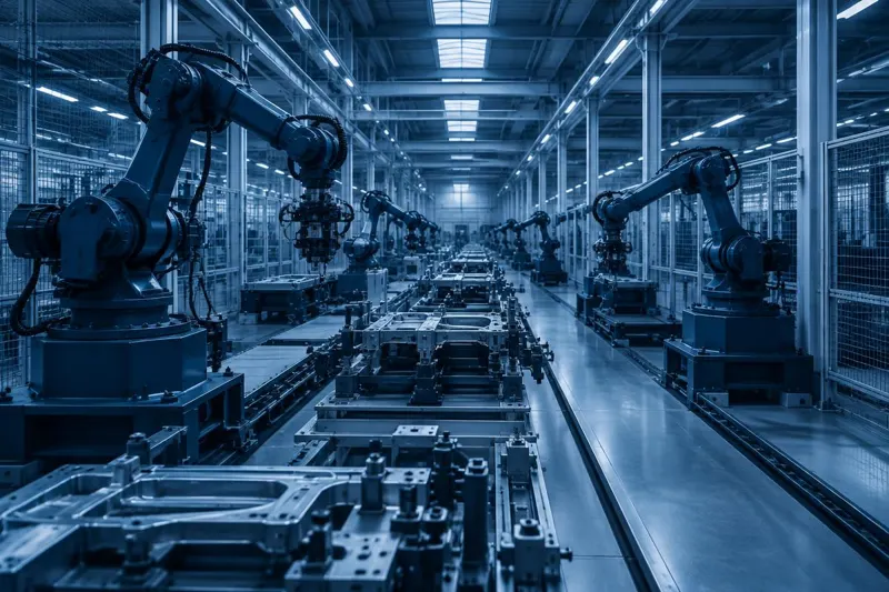 Automated production line with robotic arms